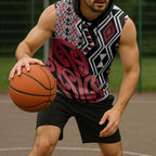 New Zealand Sleeveless Hoodie Aotearoa Kowhaiwhai Mix Taniko Art - Red - Aussie Hoodie