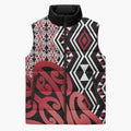 New Zealand Sleeveless Puffer Jacket Aotearoa Kowhaiwhai Mix Taniko Art - Red - Aussie Hoodie
