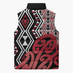 New Zealand Sleeveless Puffer Jacket Aotearoa Kowhaiwhai Mix Taniko Art - Red - Aussie Hoodie
