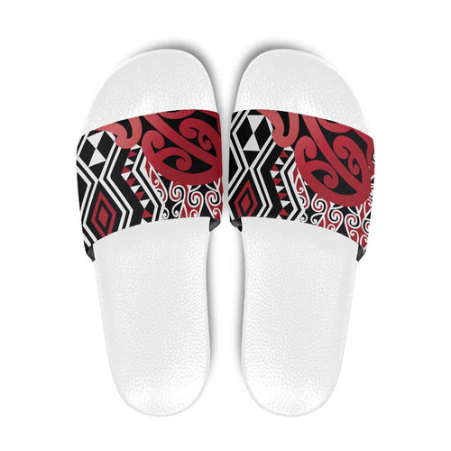 New Zealand Slide Sandals Aotearoa Kowhaiwhai Mix Taniko Art - Red - Aussie Hoodie