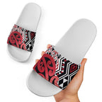New Zealand Slide Sandals Aotearoa Kowhaiwhai Mix Taniko Art - Red - Aussie Hoodie