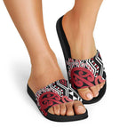 New Zealand Slide Sandals Aotearoa Kowhaiwhai Mix Taniko Art - Red - Aussie Hoodie