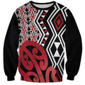New Zealand Sweatshirt Aotearoa Kowhaiwhai Mix Taniko Art - Red