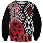 New Zealand Sweatshirt Aotearoa Kowhaiwhai Mix Taniko Art - Red