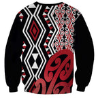 New Zealand Sweatshirt Aotearoa Kowhaiwhai Mix Taniko Art - Red