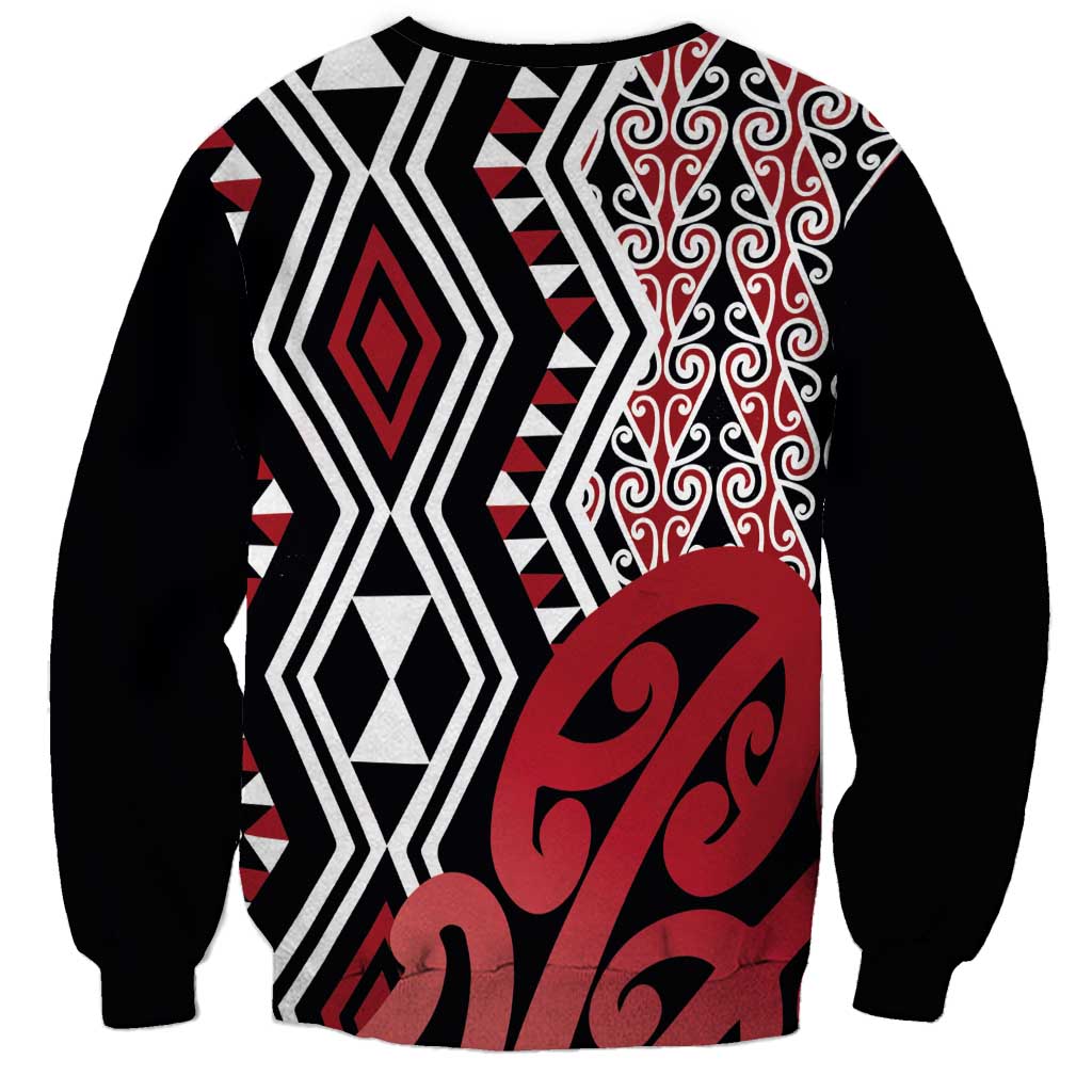 New Zealand Sweatshirt Aotearoa Kowhaiwhai Mix Taniko Art - Red