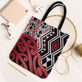 New Zealand Tote Bag Aotearoa Kowhaiwhai Mix Taniko Art - Red - Aussie Hoodie
