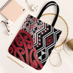 New Zealand Tote Bag Aotearoa Kowhaiwhai Mix Taniko Art - Red - Aussie Hoodie