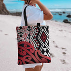New Zealand Tote Bag Aotearoa Kowhaiwhai Mix Taniko Art - Red - Aussie Hoodie