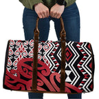 New Zealand Travel Bag Aotearoa Kowhaiwhai Mix Taniko Art - Red - Aussie Hoodie