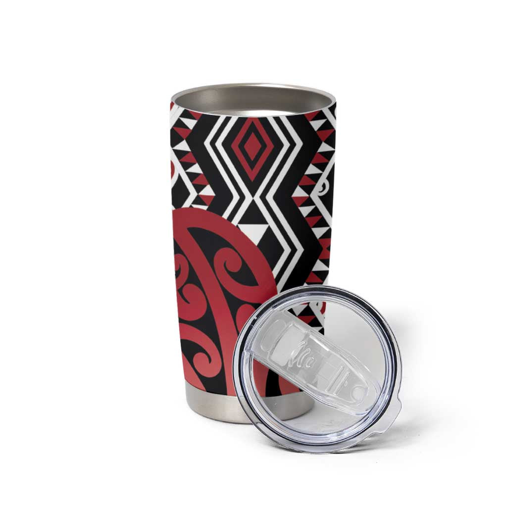 New Zealand Tumbler Cup Aotearoa Kowhaiwhai Mix Taniko Art - Red