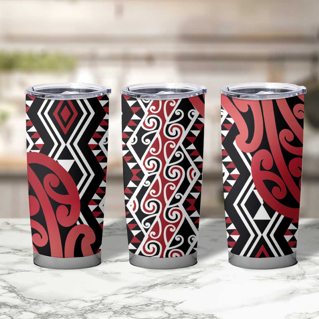 New Zealand Tumbler Cup Aotearoa Kowhaiwhai Mix Taniko Art - Red