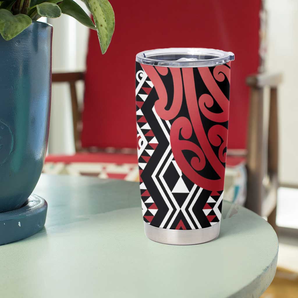 New Zealand Tumbler Cup Aotearoa Kowhaiwhai Mix Taniko Art - Red