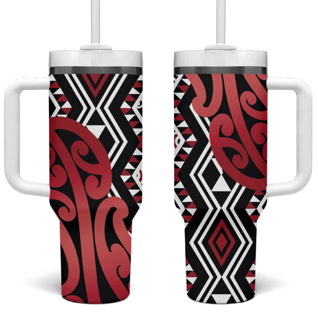 New Zealand Tumbler With Handle Aotearoa Kowhaiwhai Mix Taniko Art - Red