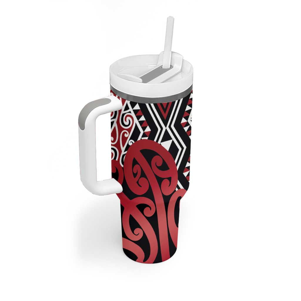 New Zealand Tumbler With Handle Aotearoa Kowhaiwhai Mix Taniko Art - Red