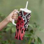 New Zealand Tumbler With Handle Aotearoa Kowhaiwhai Mix Taniko Art - Red