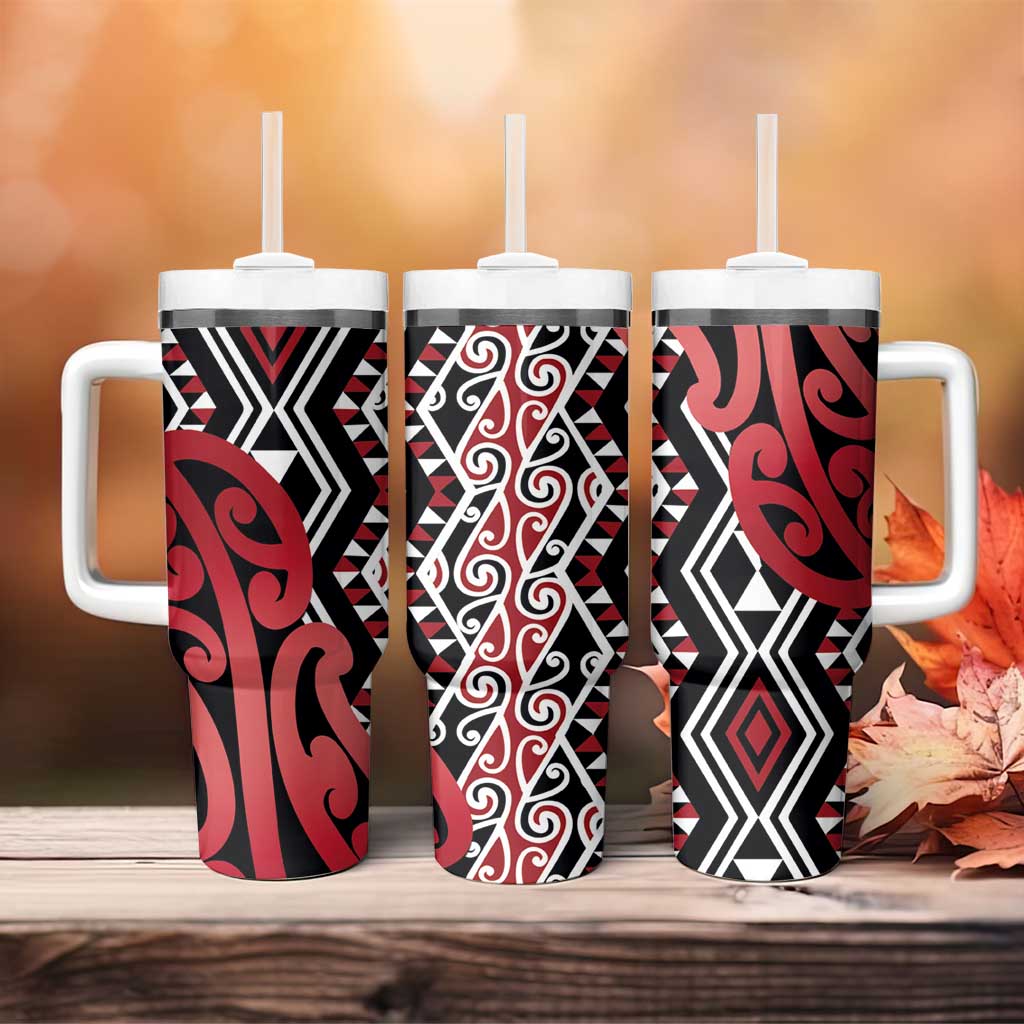 New Zealand Tumbler With Handle Aotearoa Kowhaiwhai Mix Taniko Art - Red