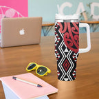 New Zealand Tumbler With Handle Aotearoa Kowhaiwhai Mix Taniko Art - Red