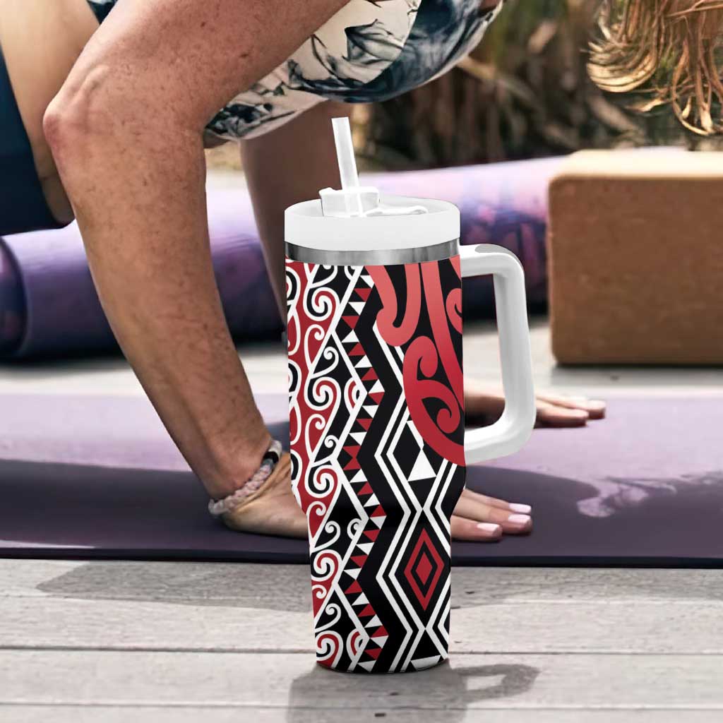 New Zealand Tumbler With Handle Aotearoa Kowhaiwhai Mix Taniko Art - Red