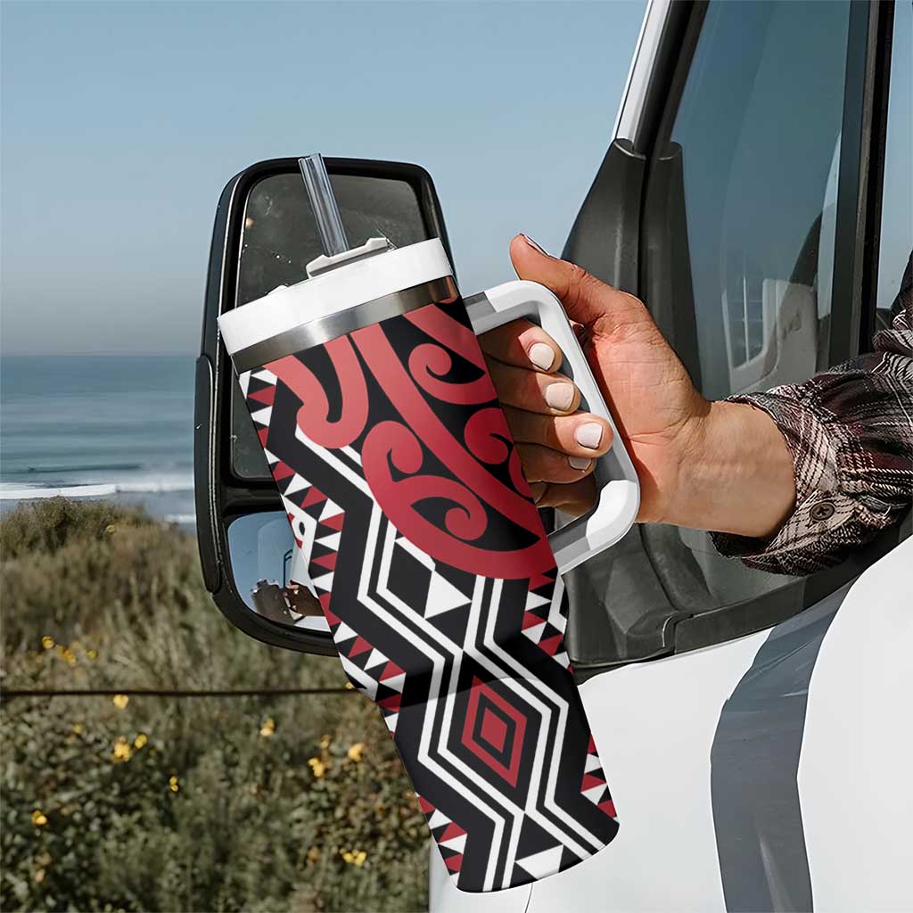 New Zealand Tumbler With Handle Aotearoa Kowhaiwhai Mix Taniko Art - Red