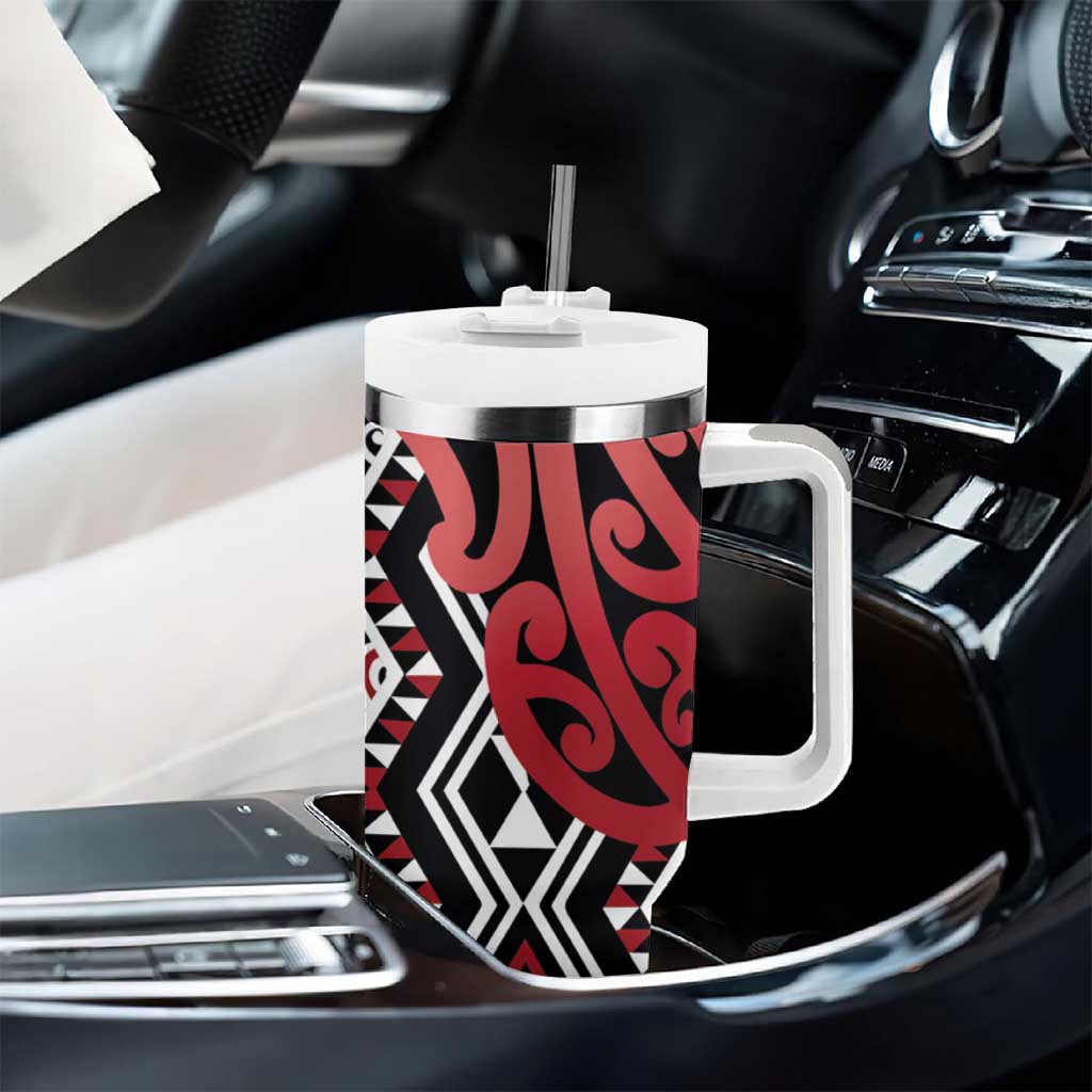 New Zealand Tumbler With Handle Aotearoa Kowhaiwhai Mix Taniko Art - Red