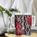 New Zealand Tumbler With Handle Aotearoa Kowhaiwhai Mix Taniko Art - Red