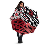 New Zealand Umbrella Aotearoa Kowhaiwhai Mix Taniko Art - Red - Aussie Hoodie