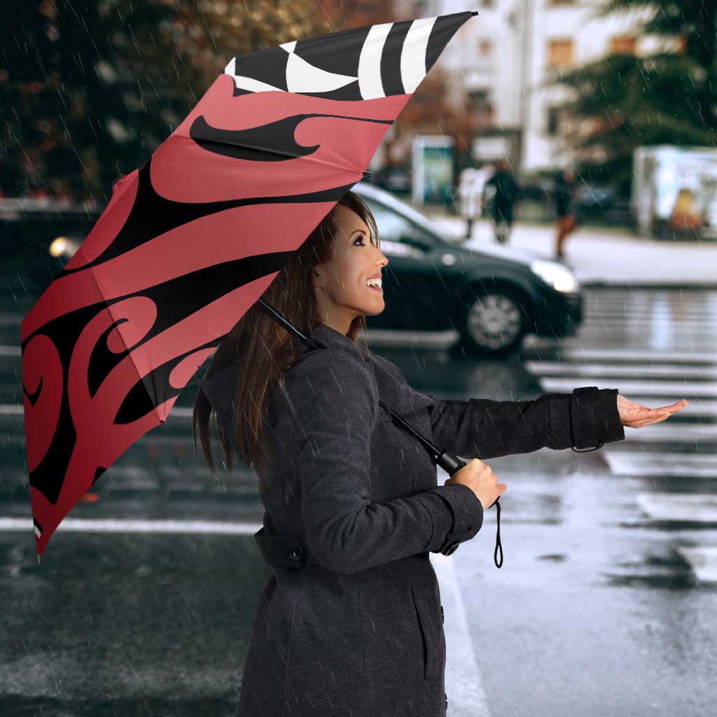 New Zealand Umbrella Aotearoa Kowhaiwhai Mix Taniko Art - Red - Aussie Hoodie