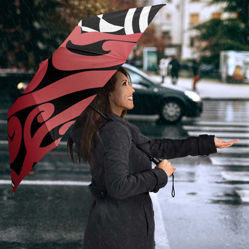 New Zealand Umbrella Aotearoa Kowhaiwhai Mix Taniko Art - Red - Aussie Hoodie