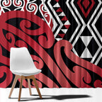 New Zealand Window Curtain Aotearoa Kowhaiwhai Mix Taniko Art - Red