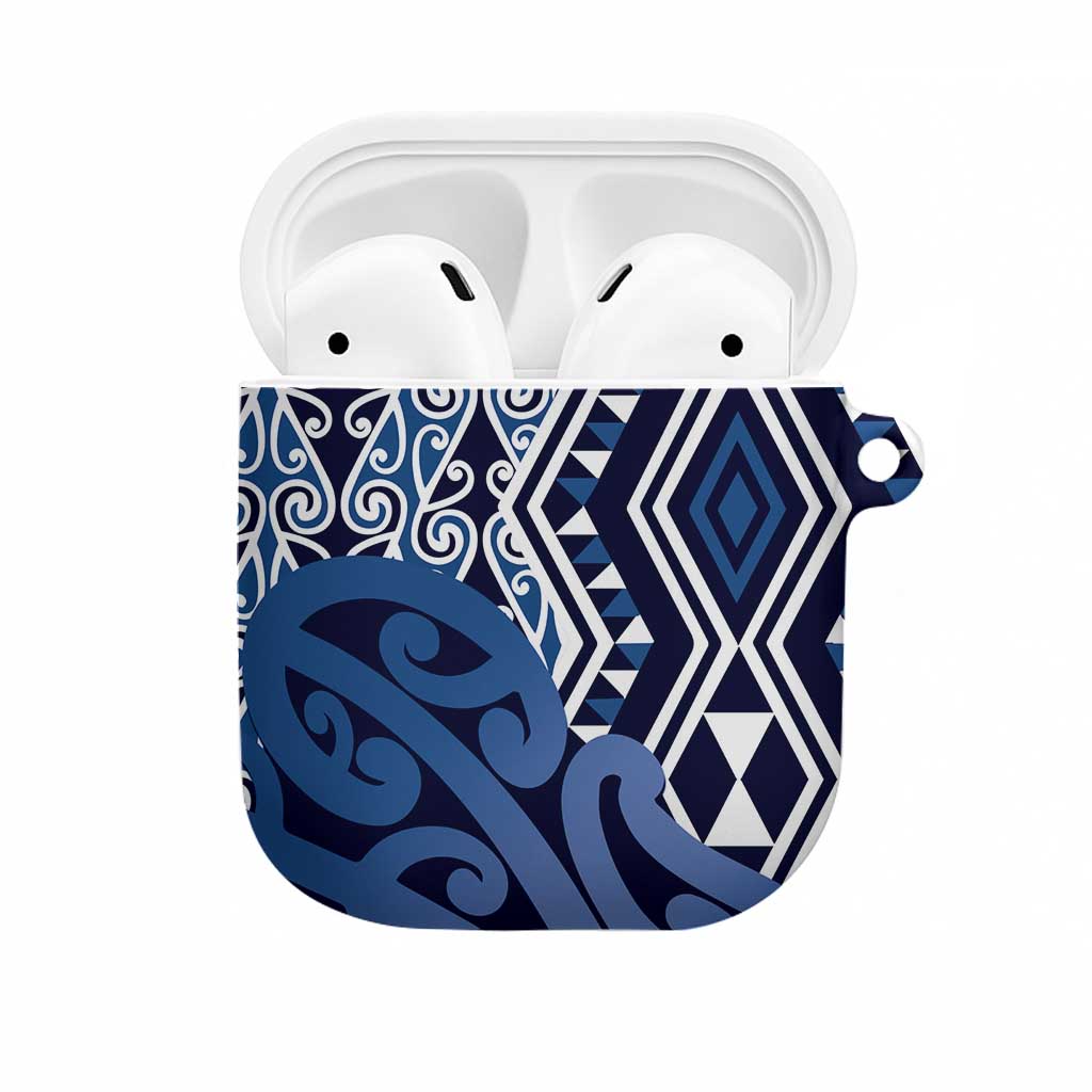 New Zealand AirPods Case Aotearoa Kowhaiwhai Mix Taniko Art - Blue - Aussie Hoodie