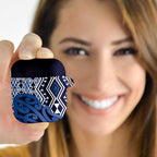 New Zealand AirPods Case Aotearoa Kowhaiwhai Mix Taniko Art - Blue - Aussie Hoodie