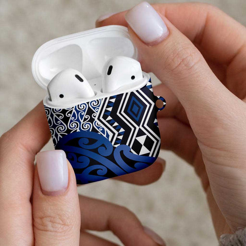 New Zealand AirPods Case Aotearoa Kowhaiwhai Mix Taniko Art - Blue - Aussie Hoodie