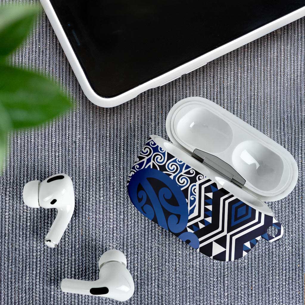 New Zealand AirPods Case Aotearoa Kowhaiwhai Mix Taniko Art - Blue - Aussie Hoodie