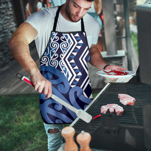 New Zealand Apron Aotearoa Kowhaiwhai Mix Taniko Art - Blue - Aussie Hoodie