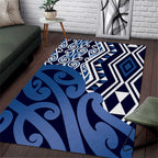 New Zealand Area Rug Aotearoa Kowhaiwhai Mix Taniko Art - Blue