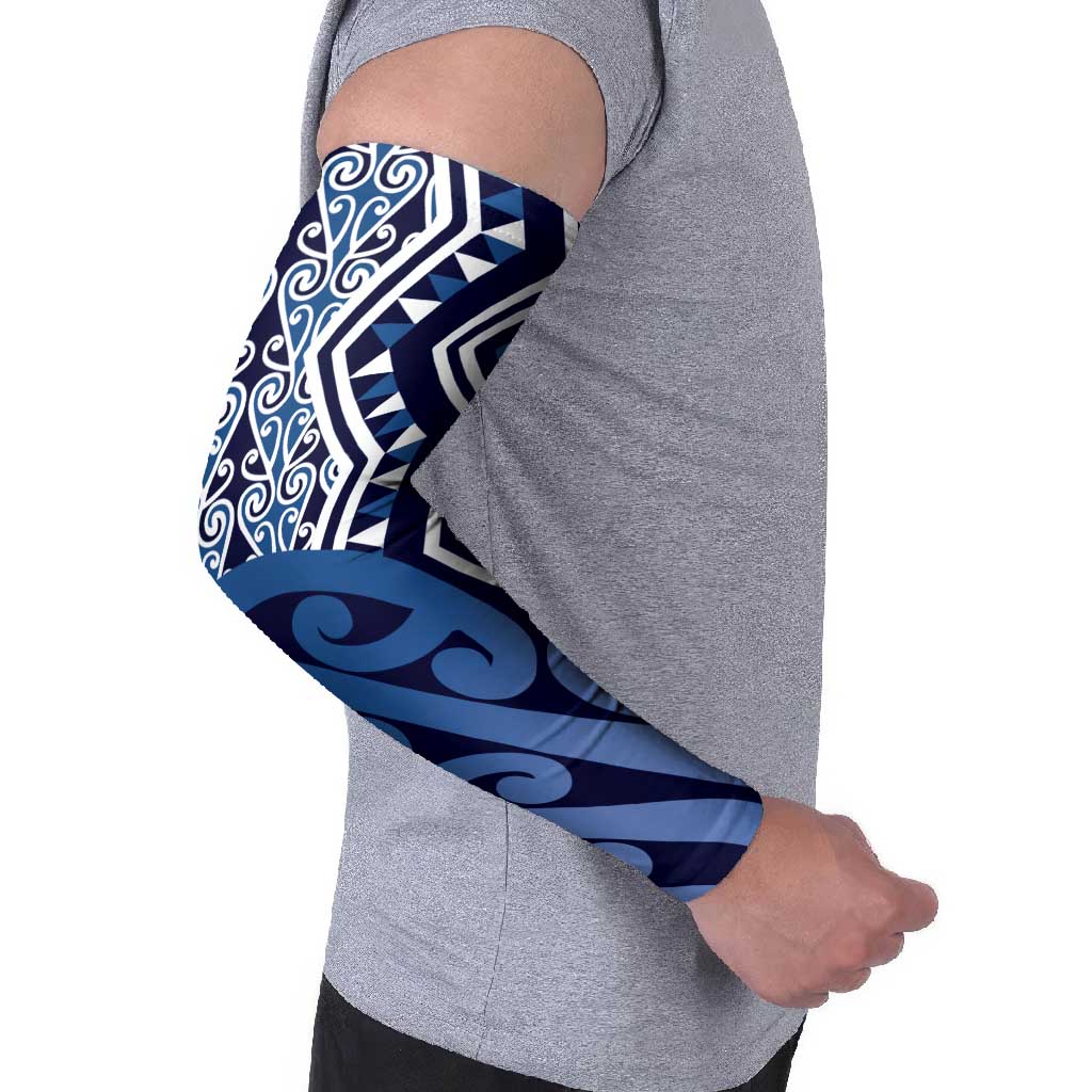New Zealand Arm Sleeves Aotearoa Kowhaiwhai Mix Taniko Art - Blue - Aussie Hoodie