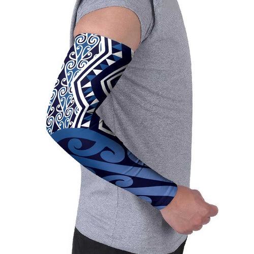 New Zealand Arm Sleeves Aotearoa Kowhaiwhai Mix Taniko Art - Blue - Aussie Hoodie