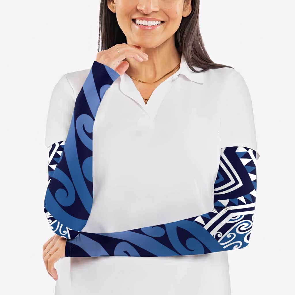 New Zealand Arm Sleeves Aotearoa Kowhaiwhai Mix Taniko Art - Blue - Aussie Hoodie