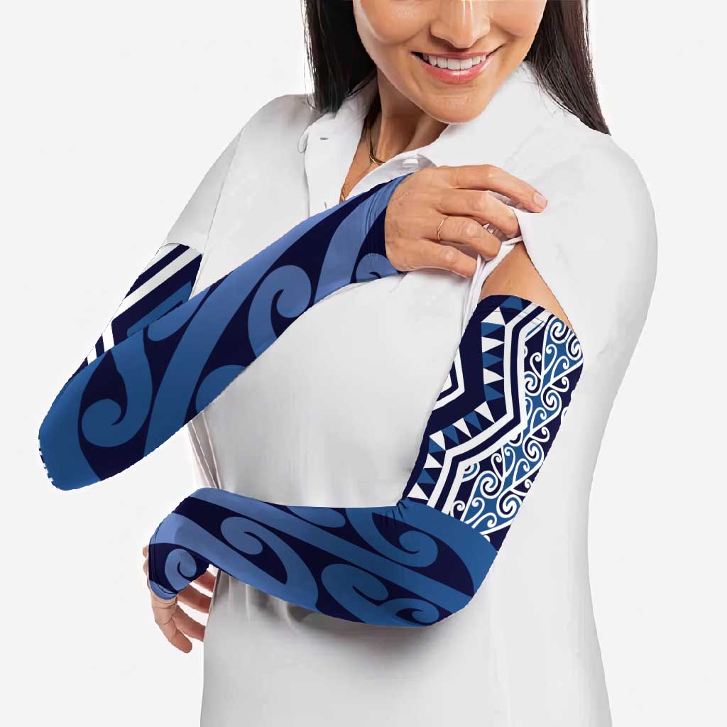 New Zealand Arm Sleeves Aotearoa Kowhaiwhai Mix Taniko Art - Blue - Aussie Hoodie