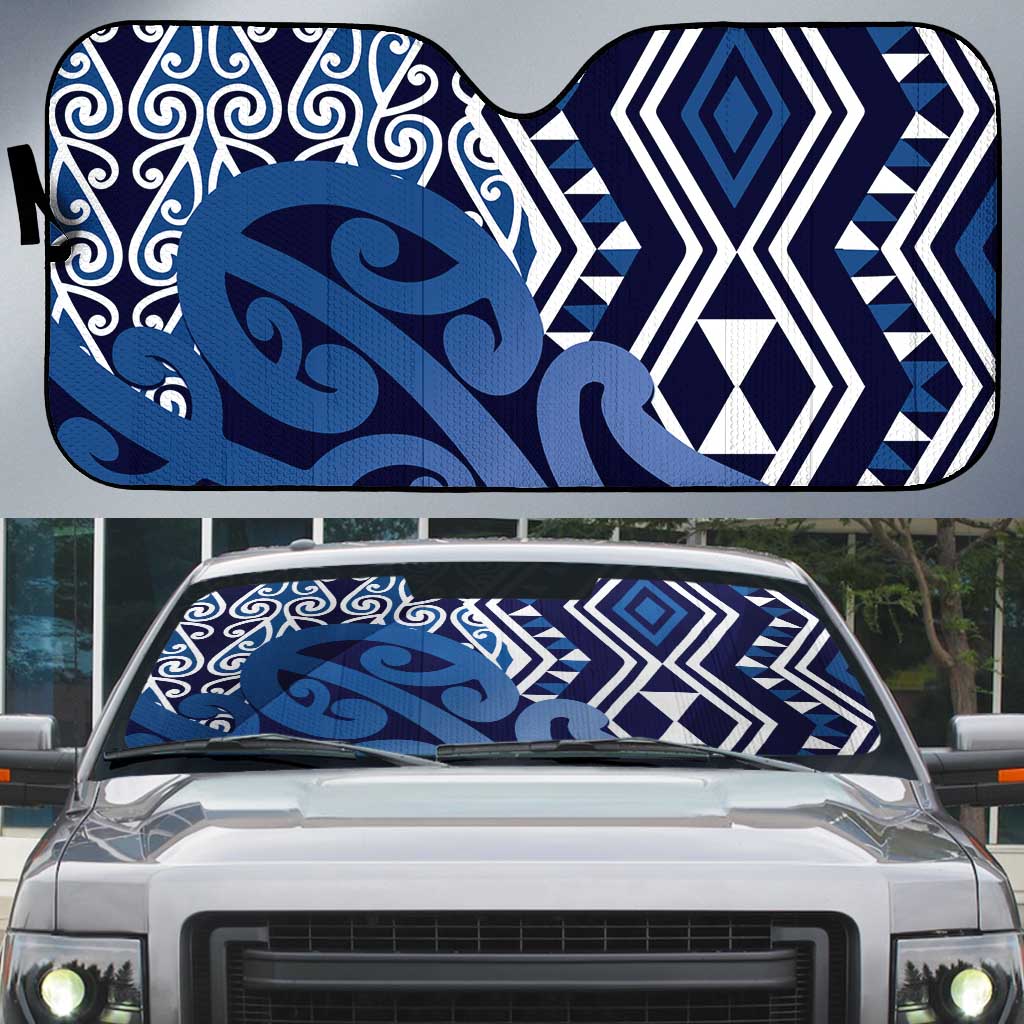 New Zealand Auto Sun Shade Aotearoa Kowhaiwhai Mix Taniko Art - Blue - Aussie Hoodie