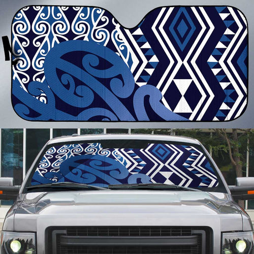 New Zealand Auto Sun Shade Aotearoa Kowhaiwhai Mix Taniko Art - Blue - Aussie Hoodie