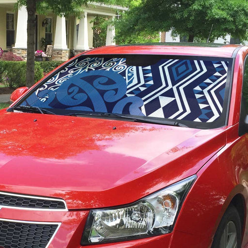 New Zealand Auto Sun Shade Aotearoa Kowhaiwhai Mix Taniko Art - Blue - Aussie Hoodie