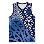 New Zealand Basketball Jersey Aotearoa Kowhaiwhai Mix Taniko Art - Blue - Aussie Hoodie
