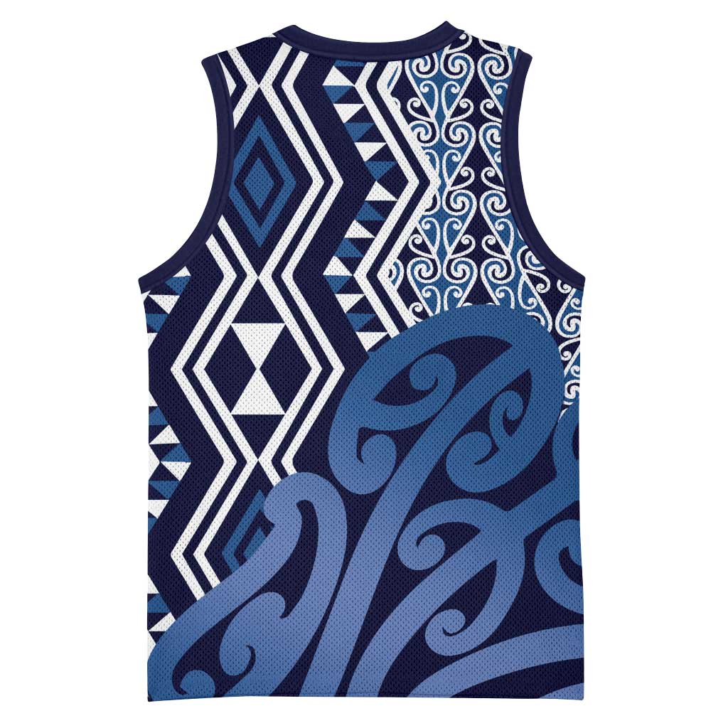 New Zealand Basketball Jersey Aotearoa Kowhaiwhai Mix Taniko Art - Blue - Aussie Hoodie