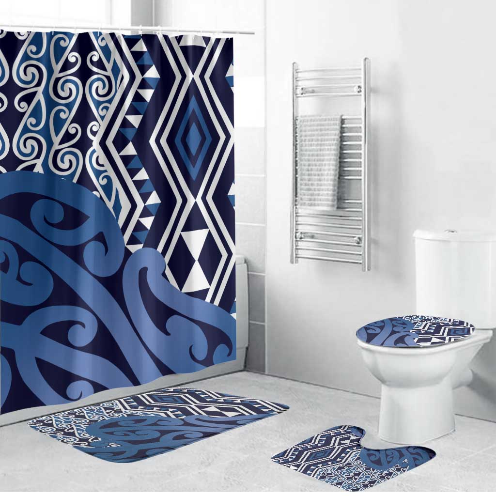 New Zealand Bathroom Set Aotearoa Kowhaiwhai Mix Taniko Art - Blue - Aussie Hoodie