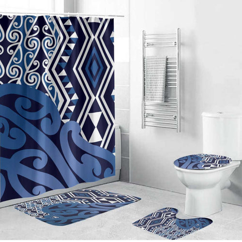 New Zealand Bathroom Set Aotearoa Kowhaiwhai Mix Taniko Art - Blue - Aussie Hoodie