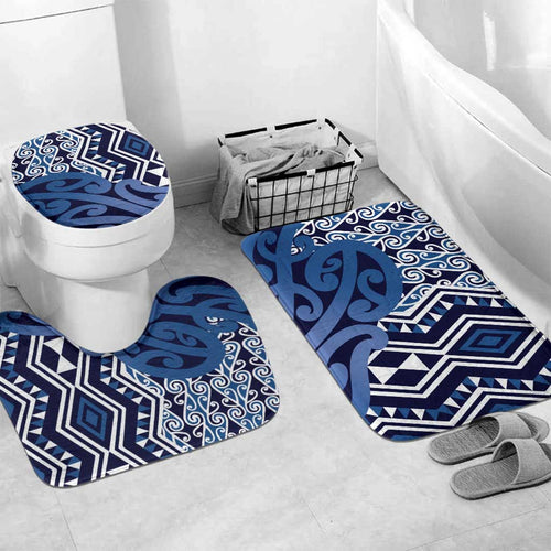 New Zealand Bathroom Set Aotearoa Kowhaiwhai Mix Taniko Art - Blue - Aussie Hoodie