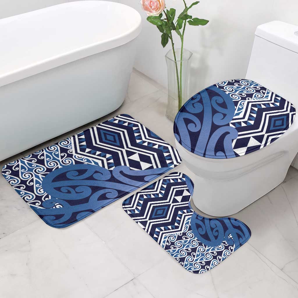 New Zealand Bathroom Set Aotearoa Kowhaiwhai Mix Taniko Art - Blue - Aussie Hoodie