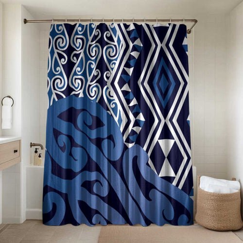 New Zealand Bathroom Set Aotearoa Kowhaiwhai Mix Taniko Art - Blue - Aussie Hoodie
